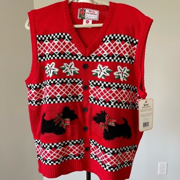 Ugly Christmas Sweater Scottie dogs and poinsettias size extra large vest - Picture 3 of 16